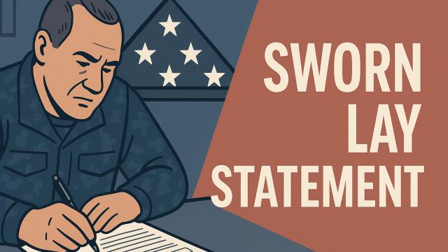 Veteran revising VA Form 21-10210 lay statement with notes and laptop on the table